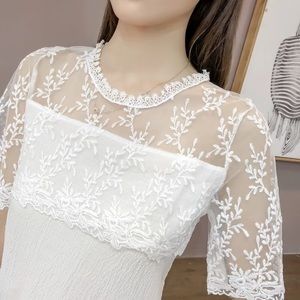 Women Tops/Blouse Elegant Embroidery Lace Chiffon